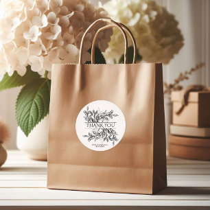 Sticker Rond Branche noire et blanche et Mariage Feuille