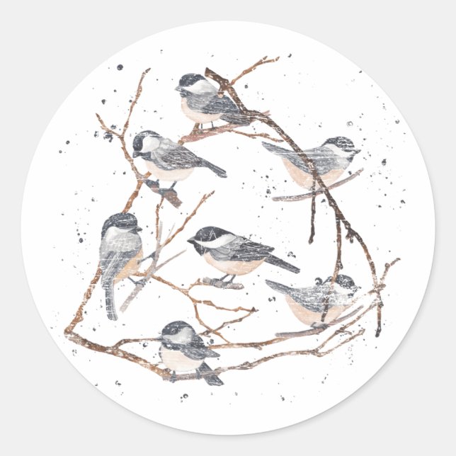 Sticker Rond Branches d'arbres Nature Oiseaux animaux Bécasseau (Devant)