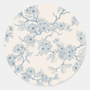 Sticker Rond Branches de fleurs de cerisier en bleu et blanc ca