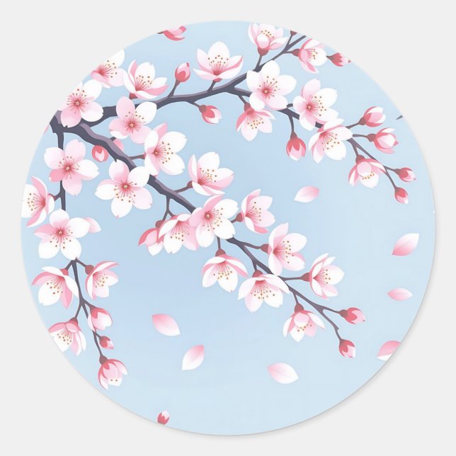 Sticker Rond Branches de fleurs de cerisier motif serein (Devant)