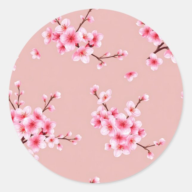 Sticker Rond Branches de fleurs de cerisier rose motif (Devant)