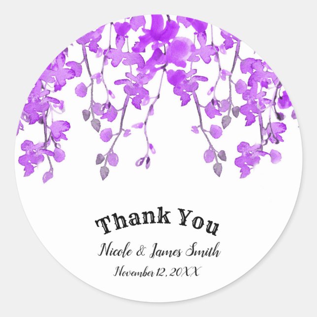 Sticker Rond Branches de l'Orchidée Pourpre de Printemps Cadeau (Devant)