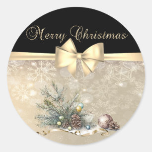 Sticker Rond Branches de pin, Cônes de pin, Boules, Flocons de