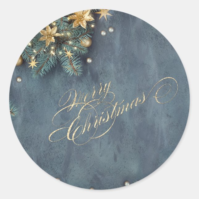 Sticker Rond Branches de pin de Noël, Joyeux Noël (Devant)