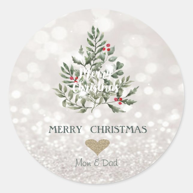 Sticker Rond Branches de pin scintillantes Bokeh (Devant)