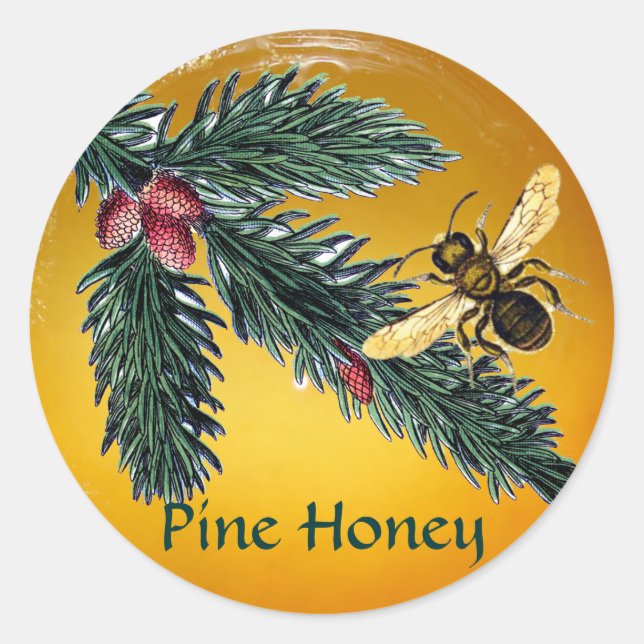 STICKER ROND BRANCHES DE PINS ET HONEY BEE / BEEKEEPER BEEKEEPE (Devant)