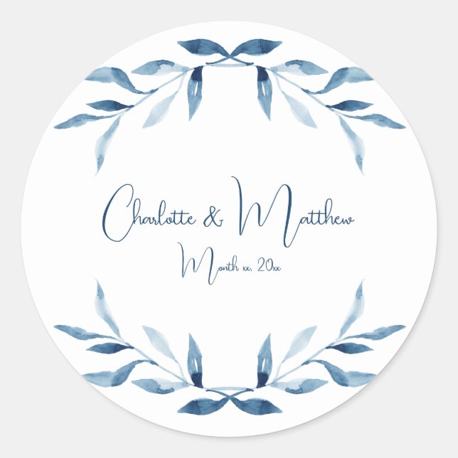 Sticker Rond Branches de saule bleu, Mariage d'aquarelle classi (Devant)