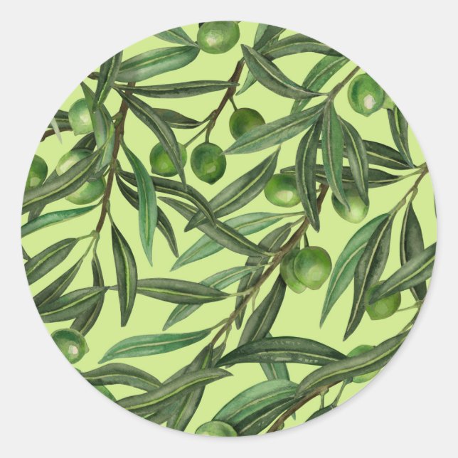 Sticker Rond Branches d'olive sur le vert miel (Devant)
