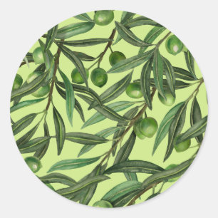 Sticker Rond Branches d'olive sur le vert miel