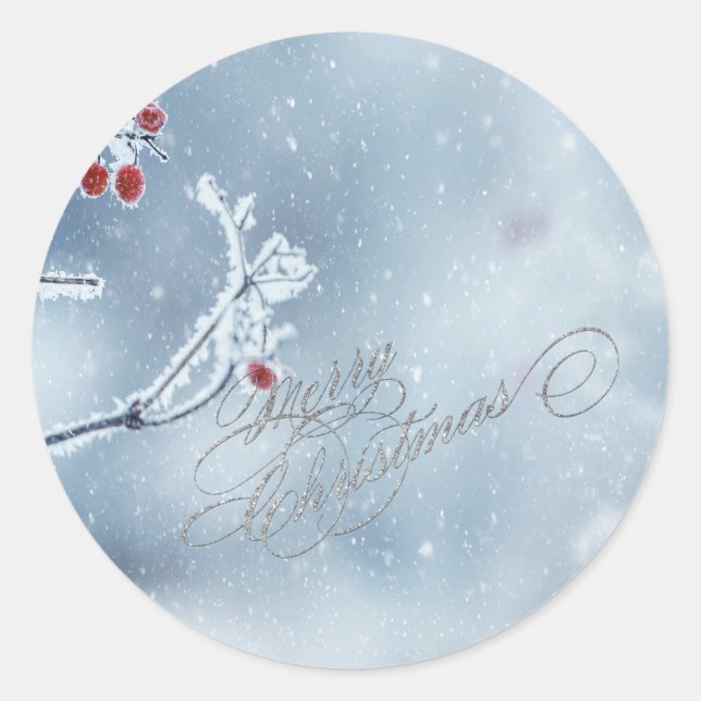 Sticker Rond Branches Hiver Merveilleux Bleu (Devant)
