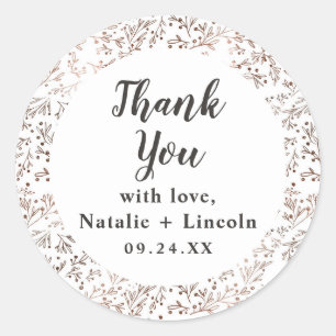 Sticker Rond Branches rustiques Cuivre Mariage Merci