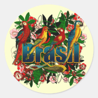 Sticker Rond Brasil Brésil Tropical floral rainforest birds art