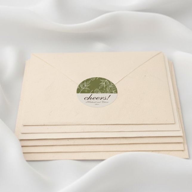 Sticker Rond Bravo à la florale au ton de la Terre ! Mariage pe (Celebrate in style with this Earth Tone Floral “Cheers!” Custom Sticker!)