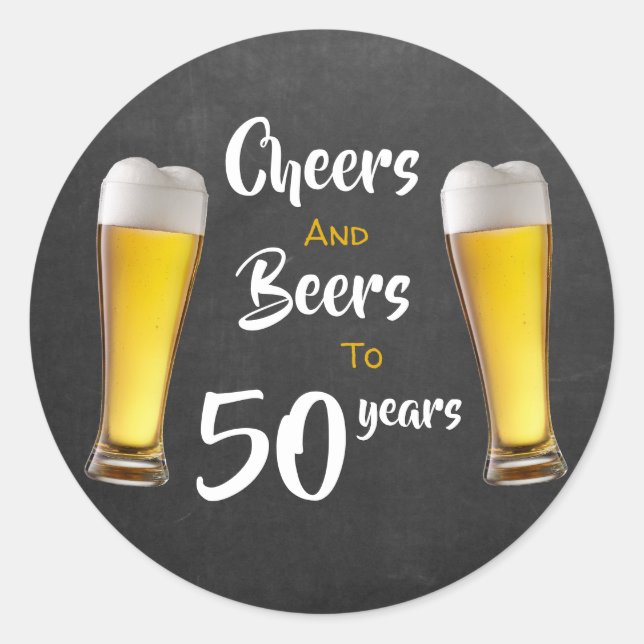 Sticker Rond Bravo Et Bières 50ème Anniversaire Pints Sur Chalk (Devant)
