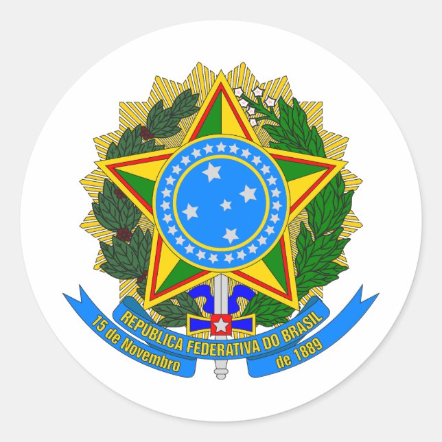 Sticker Rond brazil country coat arms symbol emblem star flag (Devant)