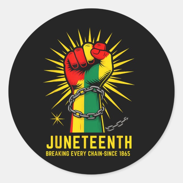 Sticker Rond Breaking Every Chain Since 1865 Juneteenth Black H (Devant)