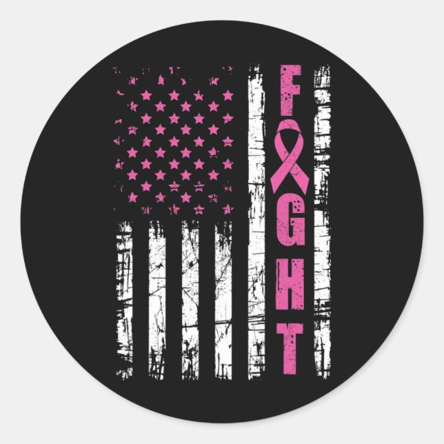 Sticker Rond Breast Cancer Awareness American Flag Fight Pink R (Devant)
