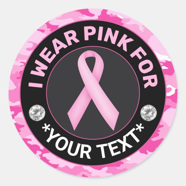Sticker Rond Breast Cancer Awareness I wear Pink for Camouflage (Devant)