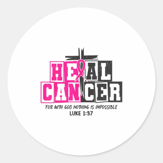 Sticker Rond Breast Cancer Awareness Nk Ribbon Heal Cancer Chri (Devant)