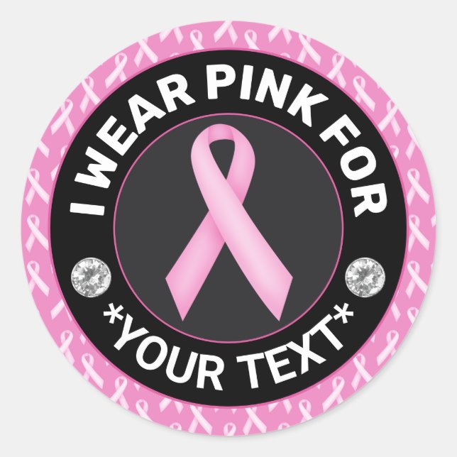 Sticker Rond Breast Cancer Awareness Ribbon I wear Pink (Devant)