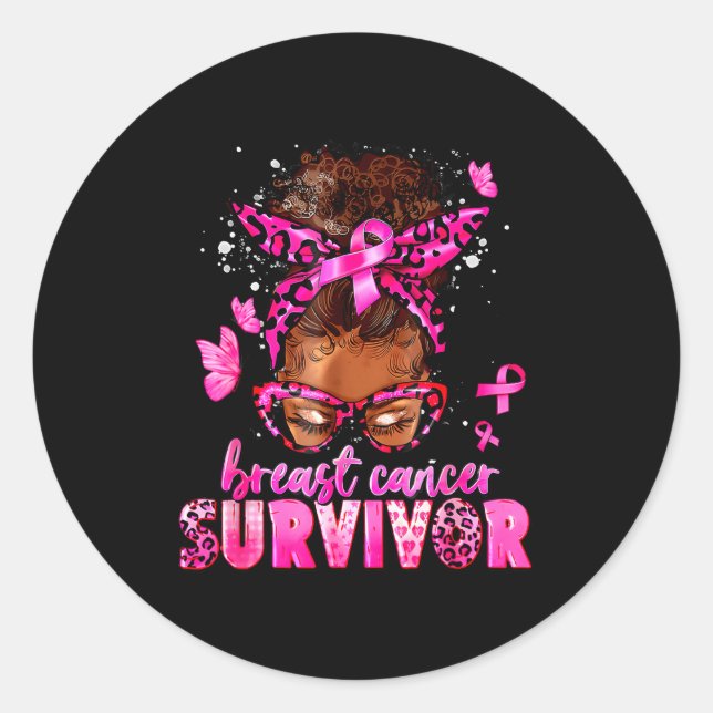 Sticker Rond Breast Cancer Awareness Survivor Black Women Melan (Devant)
