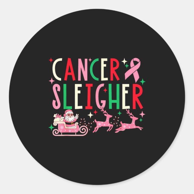Sticker Rond Breast Cancer Christmas Nk Ribbon Santa Sleigh Rei (Devant)