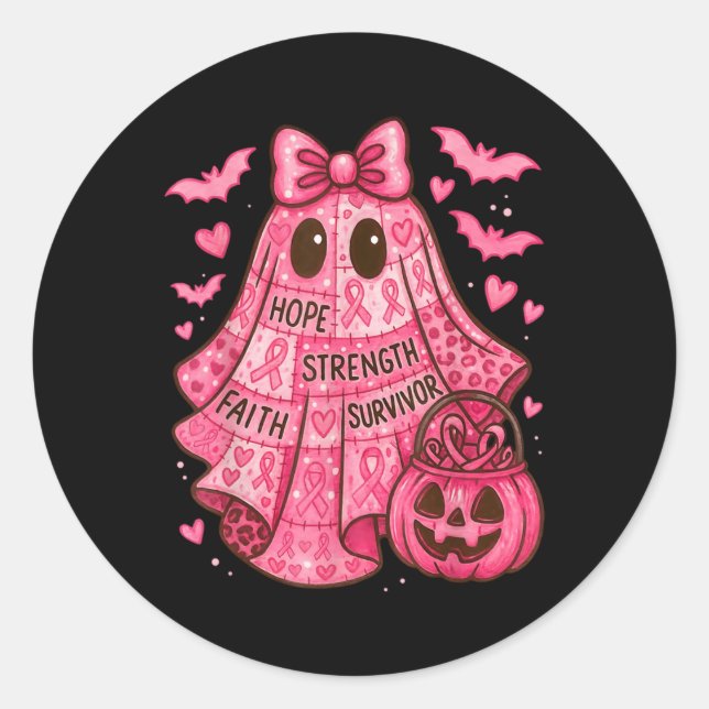 Sticker Rond Breast Cancer Hope Strength Faith Survivor Ghost W (Devant)