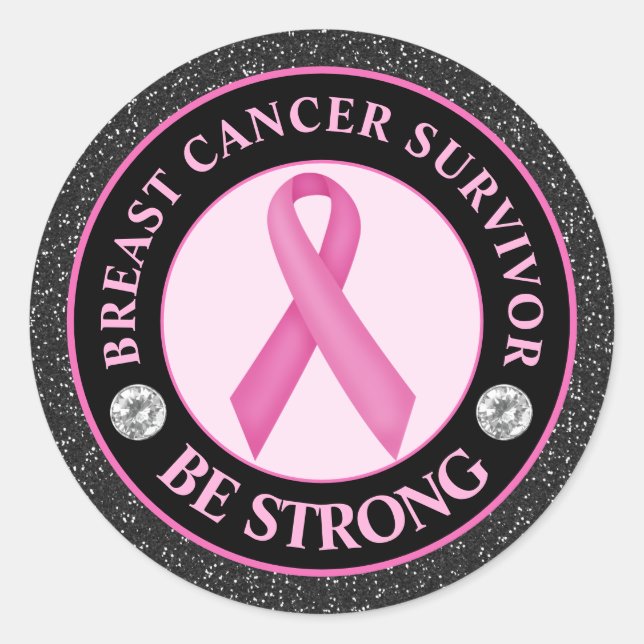 Sticker Rond Breast Cancer Survivor – Be Strong Pink Ribbon (Devant)