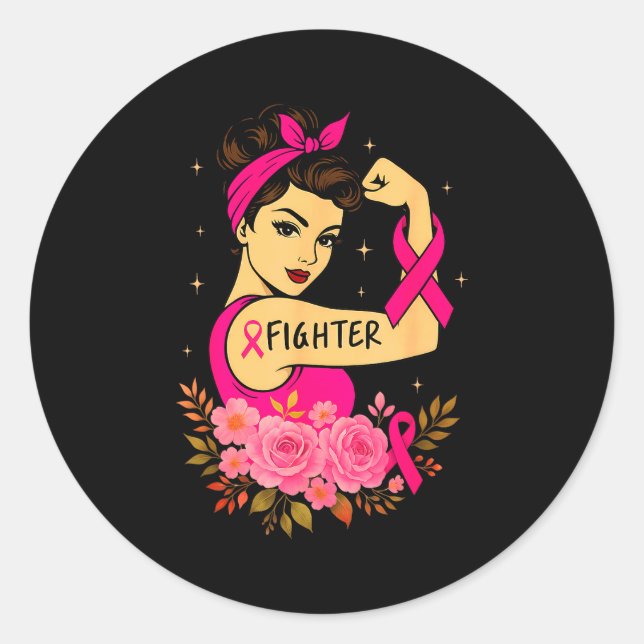 Sticker Rond Breast Cancer Survivor Rosie Riveter Nk Awareness  (Devant)