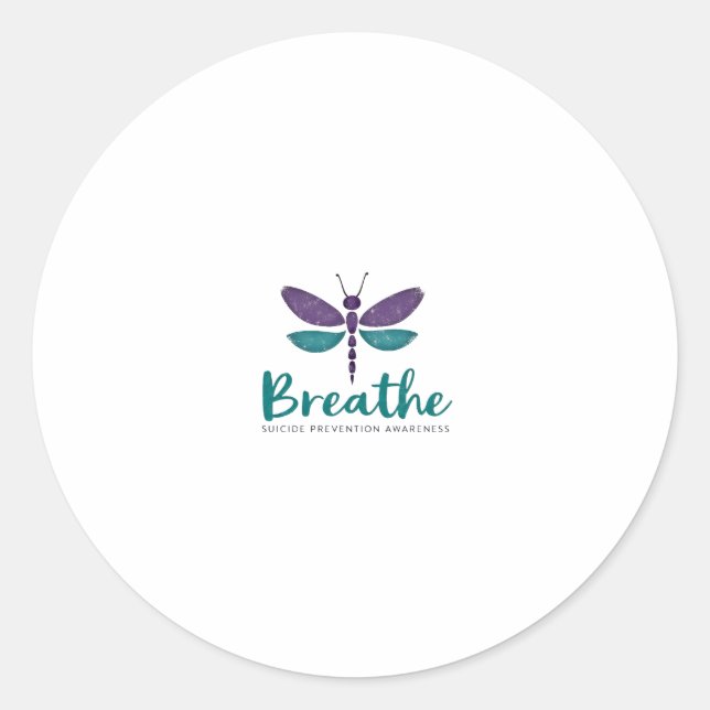 Sticker Rond Breathe Dragonfly Suicide Prevention mental health (Devant)