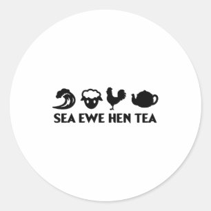 Sticker Rond Brebis de mer poule thé blague drôle citation dict