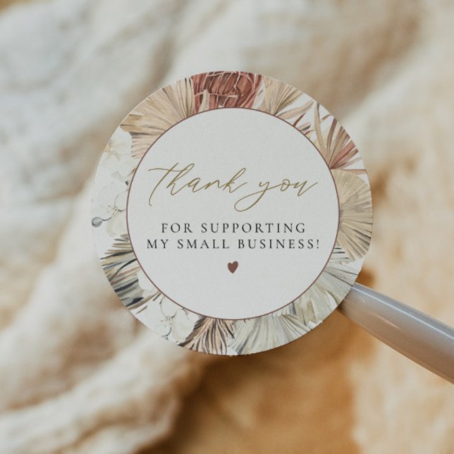 Sticker Rond BRENNA Bohemian Terracotta Dry Palm Petite entrepr (Créateur téléchargé)