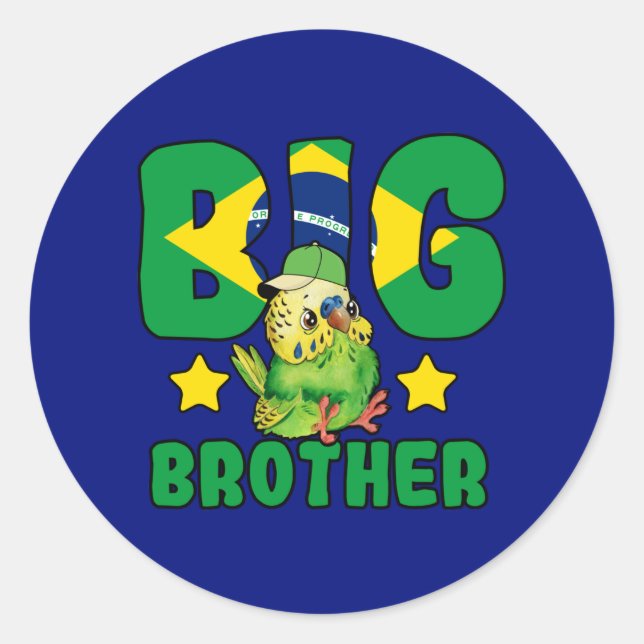 Sticker Rond Brésil Big Brother - Oiseau avec drapeau du Brésil (Devant)