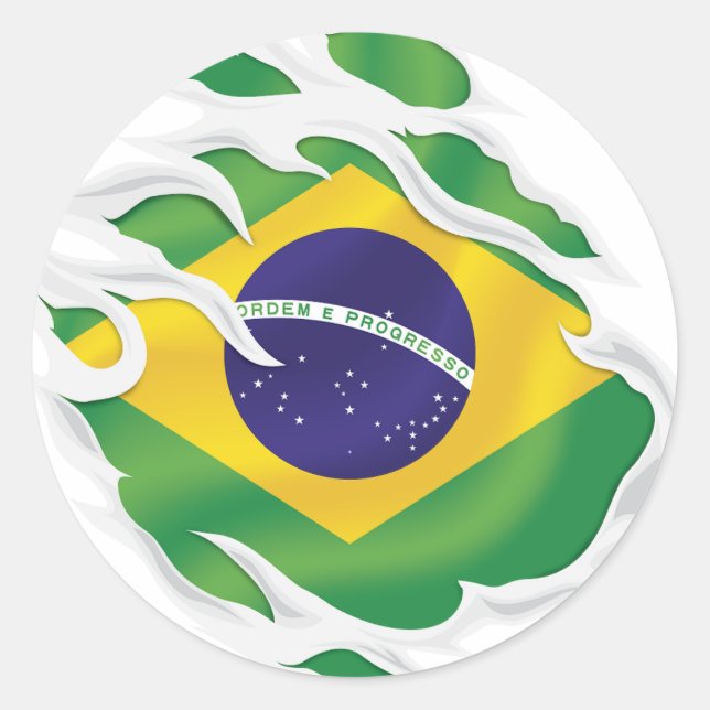 Sticker Rond Brésil déchiré le drapeau (Devant)