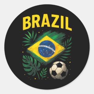 Sticker Rond Brésil Drapeau Brésilien Brasil Football Footbyll 