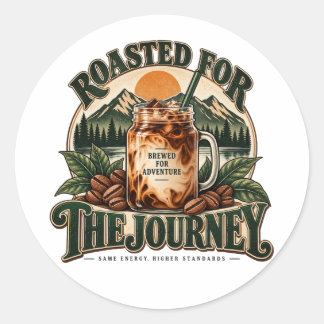 Sticker Rond Brew Roam Repeat Café glacé vintage montagne