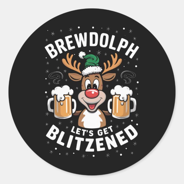 Sticker Rond Brewdolph Buvons Blitzened Christmas Reindeer B (Devant)