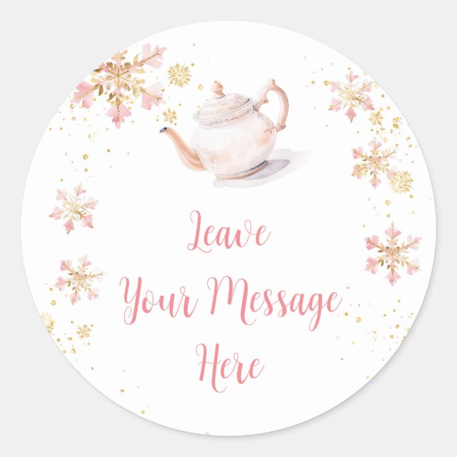 Sticker Rond Brewing Pink Winter Tea Party Leave Your Message (Devant)