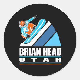 Sticker Rond Brian Head Utah - Snowboardeur Vintage