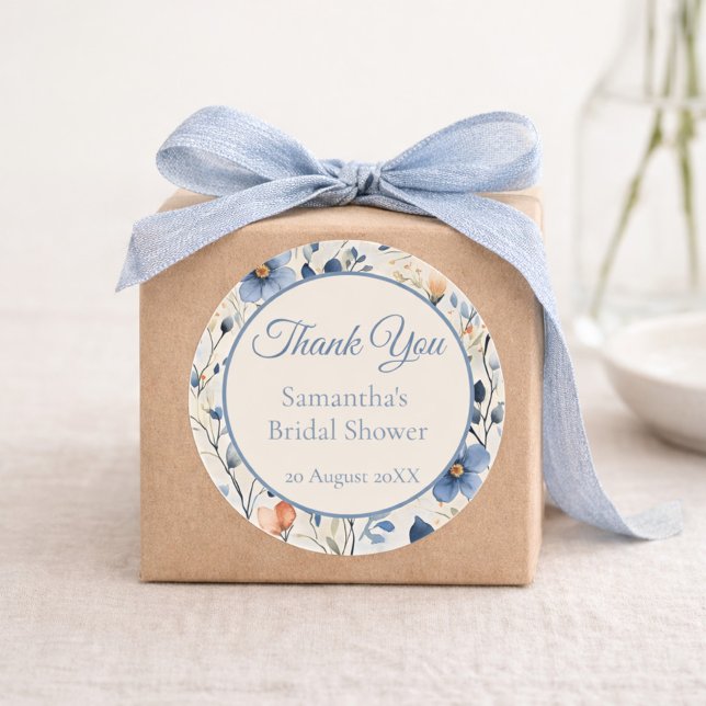 Sticker Rond Bridal Shower Dusty Blue Floral Watercolor (Créateur téléchargé)