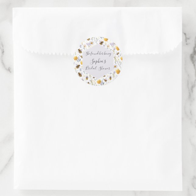 Sticker Rond Bridal Shower She's Found Her Honey Bees Floral (Sac)