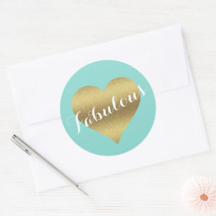 Sticker Rond Bride & Co Cœur Doré Fête de Mariage Bleu Sarcelle
