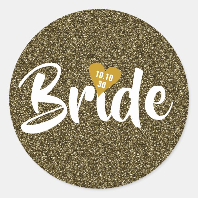 Sticker Rond Bride Gold Date Parties scintillant cardiaque pers (Devant)