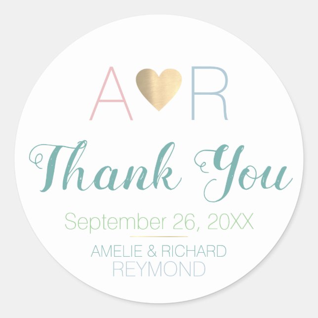 Sticker Rond bride groom love monogram wedding THANK YOU (Devant)