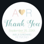 Sticker Rond bride groom love monogram wedding THANK YOU<br><div class="desc">Faux gold heart with the bride and groom initials on white Thank You sticker...  for your wedding favor ideas</div>