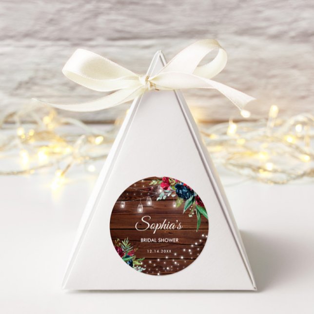 Sticker Rond Bride Rustique Bois Bourgogne Lumières Florales (Créateur téléchargé)