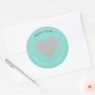 Sticker Rond BRIDE Silver Heart Mariage Suite Adresse de retour