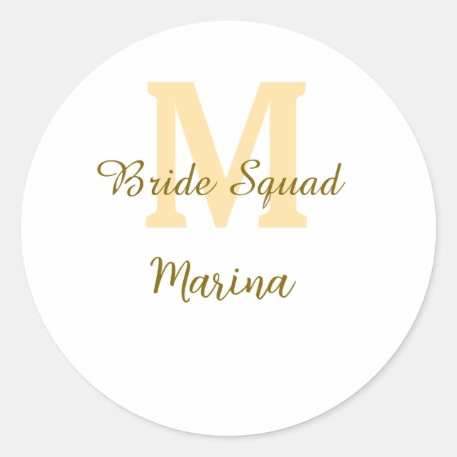 Sticker Rond Bride squad monogram golden bridal shower simple  (Devant)