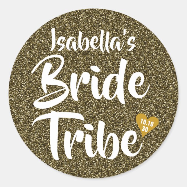 Sticker Rond Bride Tribe Gold Date Coeur Parties scintillant pe (Devant)