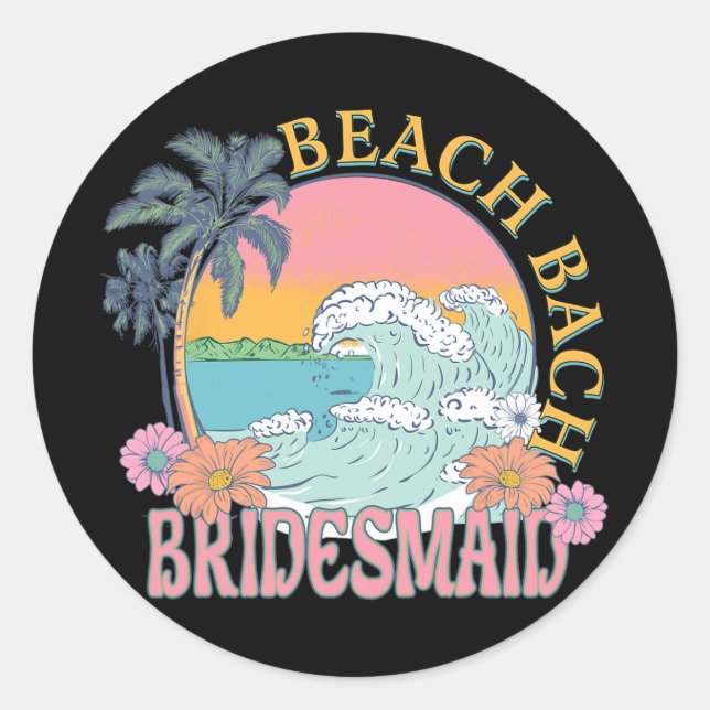 Sticker Rond Bridesmaid Beach Bach Bride Squad Retro Bacheloret (Devant)